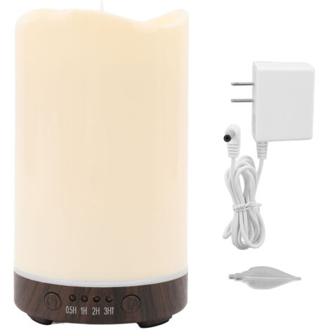 Flameless Candle Diffuser Mist Humidifier RGB LED Color Changing Aromatherapy Essential Oil Diffuser with Candle Flame Effect Light for Home Dark Wood Grain Base