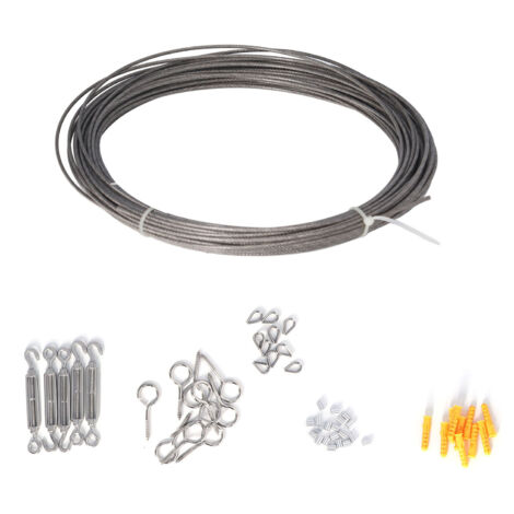 Stainless Steel Wire Rope Kit PVC Coated String Light Hanging Rope Hook ...