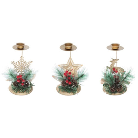 Xmas Candle Holder with Pinecone Decor Gold Iron Strong Load Bearing Xmas Candle Base for Window Ornament (1/5)