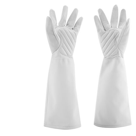 Rose Pruning Gardening Leather Gloves Wearproof Puncture Proof Long Work Glove(White M) (1/5)