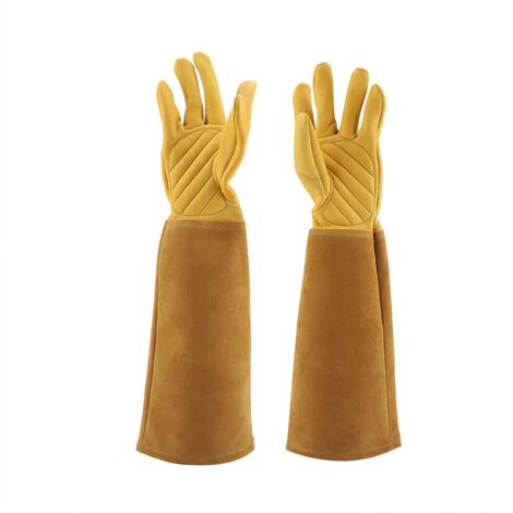Rose Pruning Gardening Leather Gloves Wearproof Puncture Proof Long Work Glove(Yellow S) (1/5)