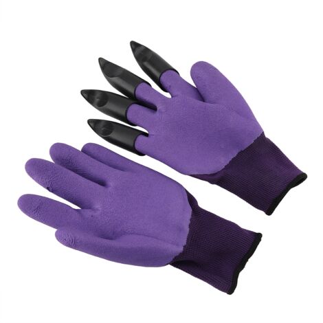 GROOFOO-1 Pair Garden Gloves With 4 ABS Plastic Claws For Digging Planting(purple) (1/5)