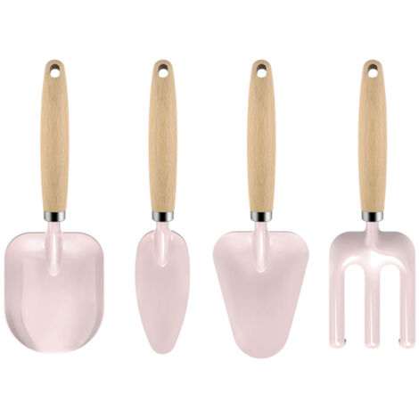 4pcs Garden Shovel Multipurpose Efficient Cartoon Wood Handle Digging Shovel for Garden Farm(Pink)