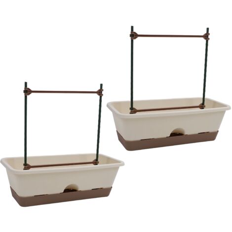 2pcs Balcony Planter Box with Double Layer Trellis Removable Saucer Window Box Planter for Herbs Vegetable Growing White (1/5)