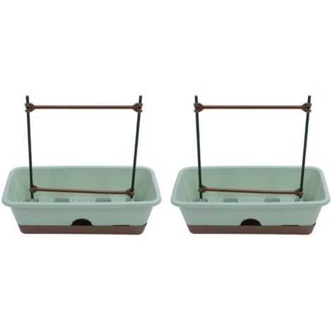 2pcs Balcony Planter Box with Double Layer Trellis Removable Saucer Window Box Planter for Herbs Vegetable Growing Green