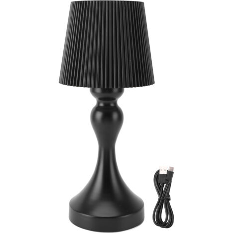 LED Cordless Table Lamp Iron Plastic Pleated Touch Control Stepless Dimmable USB Rechargeable Nightstand Lamp for Bedroom Office Bar Black (1/5)