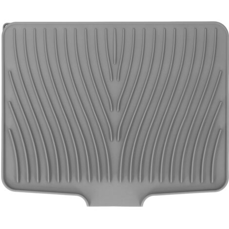 Dish Drying Mat Heat Resistant Prevent Slip Silicone Slope Dish Drying Pad with Drain Lip for Counter Dishes Vegetables Fruits Gray (1/5)