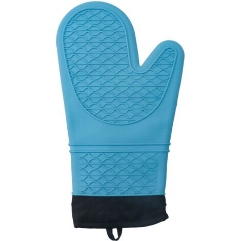 Silicone Oven Gloves Microwave Oven Gloves Heat Resistant Baking Antiscald Thickened Baking Gloves Sky Blue (1/5)