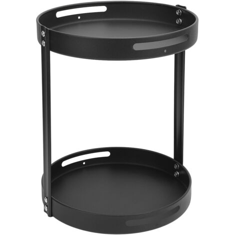 Rotating Spice Organizer 2 Tier Carbon Steel Multifunctional Round 360° Turntable Spice Rack for Kitchen Cosmetics Black (1/5)