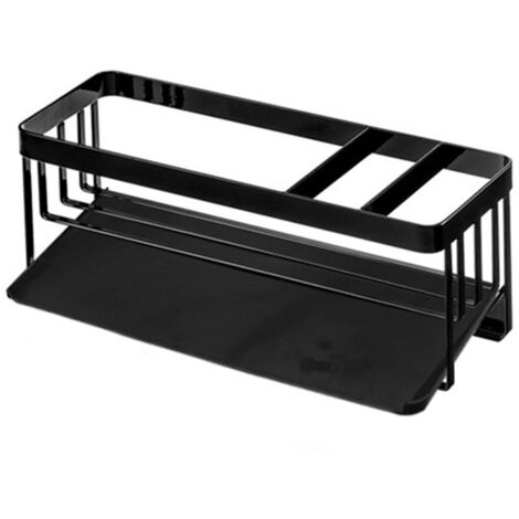 Kitchen Sink Organizer Multifunctional Countertop Sponge Drain Rack Window Sill Sink Side Rack with Drip Tray for Household Black (1/5)
