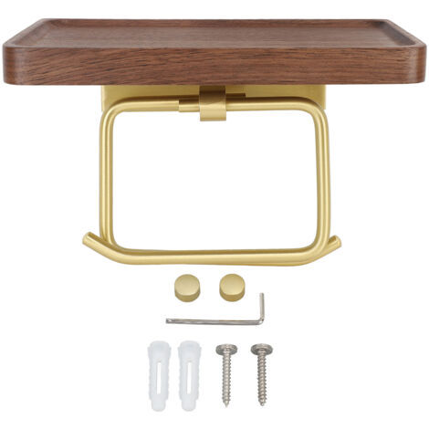 Toilet Paper Holder with Shelf Aluminum Alloy Walnut Paper Holder Easy Installation Space Saving Tissue Roll Holder for Bathroom Kitchen Type 1 (1/5)