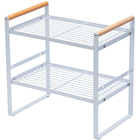 Double Layer Kitchen Storage Rack 2 Tier Non Slip Multifunctional Kitchen Organizer Shelf White