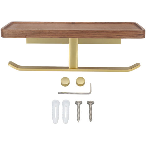 Toilet Paper Holder with Shelf Aluminum Alloy Walnut Paper Holder Easy Installation Space Saving Tissue Roll Holder for Bathroom Kitchen Type 2