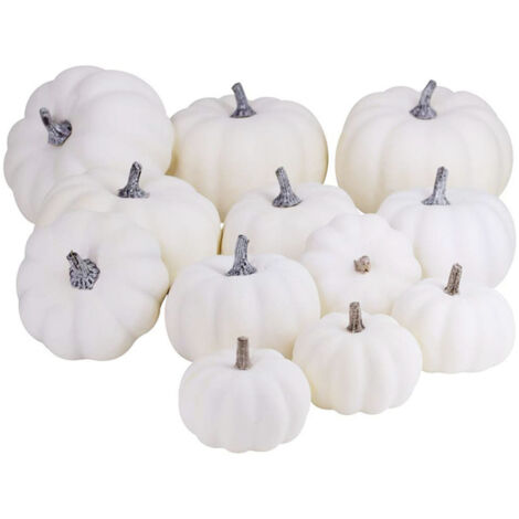 12Pcs White Artificial Pumpkins Assorted Bulk Table Decor Lifelike for All Hallows Day Fall Harvest Party Thanksgiving (1/5)