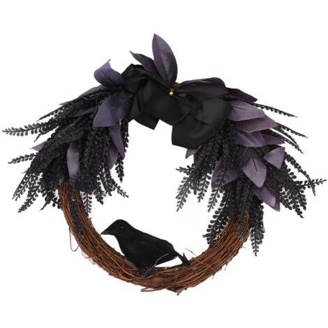 Halloween Wreath Bowknot Crow Garland Decoration Home Door Hallway Hanging Wreath (1/5)