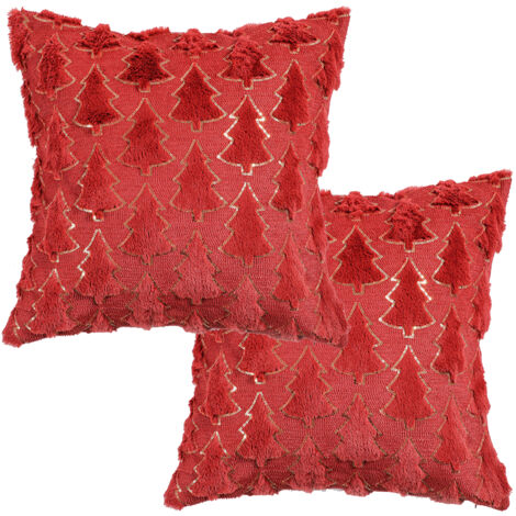 2pcs Throw Pillow Cover Xmas Decorative Plush Cushion Cover 40x40cm Bedside Throw Pillow Case,red-brown (1/5)