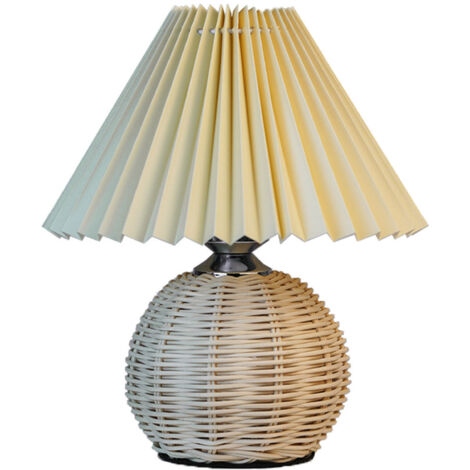 Small Table Lamp Pleated Style Rattan Base 3 Colorful Lighting Nordic Bedside Nightstand Lamp for Bedroom (1/5)