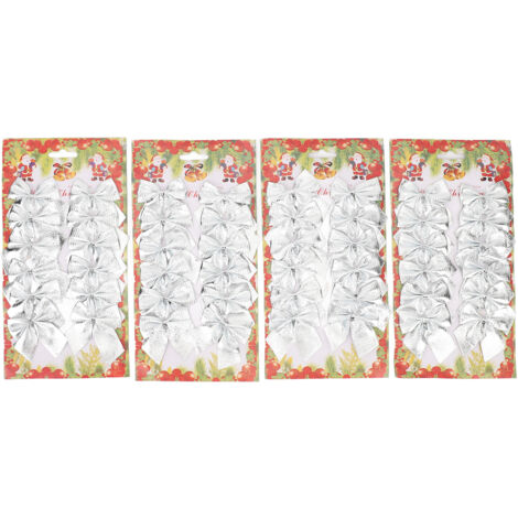 48pcs Xmas Tree Bow Decoration Miniature Xmas Tree Bow Ornament Hanging Xmas Garland Bows For Home Party Silver (1/5)
