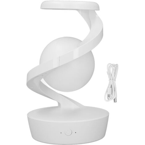 Modern Spiral Bedside Lamp Innovative 3D Visual Levitation Ball LED Table Lamp for Bedroom Living Room Office White