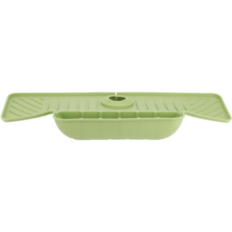 Faucet Mat with Storage Basket Fast Drying Kitchen Sink Splatter Guard Silicone Draining Mat Sink Protector for Kitchen Bathroom Green