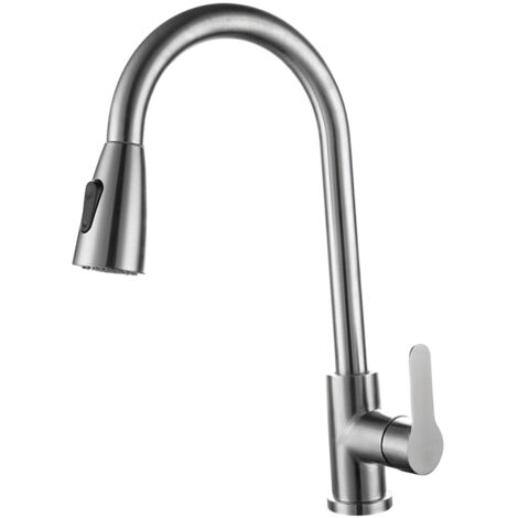 Kitchen Faucet with Pull Down Sprayer Stainless Steel Dual Water Outlet Single Handle Pull Out Spring Sink Faucet for Laundry Bathroom (1/5)