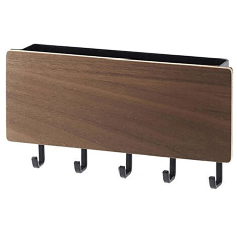 Hallway Wall Holder Wooden Punch Free Multifunctional Key Holder for Bag Hat Scarf Walnut Color (1/5)