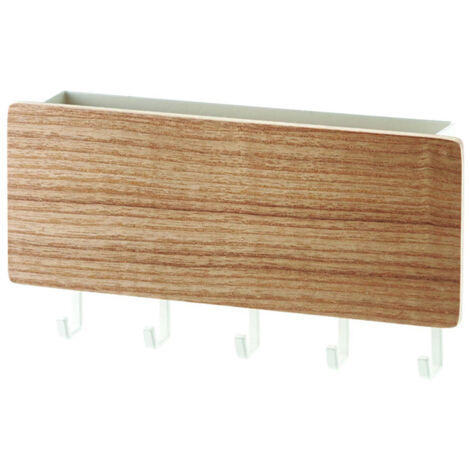 Hallway Wall Holder Wooden Punch Free Multifunctional Key Holder for Bag Hat Scarf Natural Wood Color (1/5)