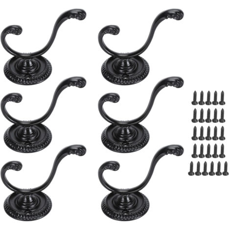 6PCS Coat and Hat Hook Zinc Alloy Black Color Wall Mounted 2 Claws Retro Coat Hook with 26 Screws (1/5)