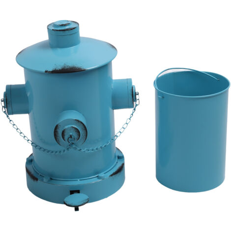Fire Hydrant Trash Can with Inner Bucket European Iron Retro Practical Large Capacity Wrought Iron Pedal Trash Can for Floor Desktop Light Blue (1/5)
