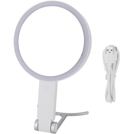 LED Makeup Mirror Dimmable Lights 1X/10X Magnifying Portable Travel Vanity Mirror White C Shape Handle (1/5)