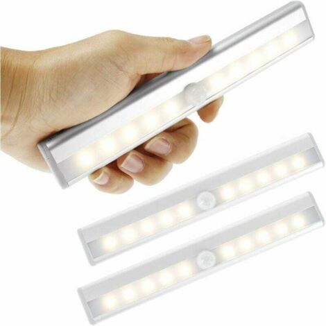 Set of 3 LED Motion Sensor Lights Indoor Wardrobe Light 10 LEDs Wireless Spotlight, LED Closet Lamp Battery Powered LED Lighting with Magnetic Strip, Children's Night Light Stairs Corridor (Warm) (1/5)