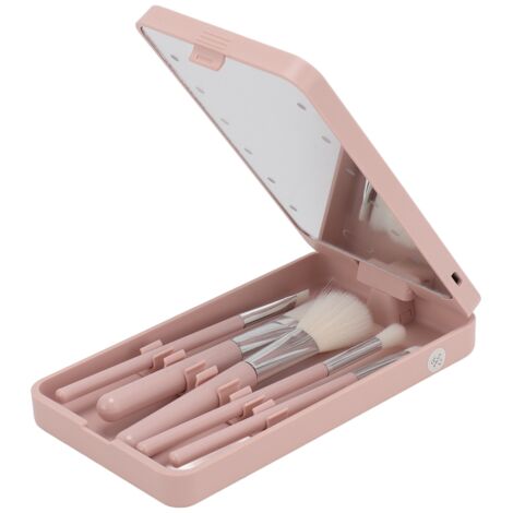 Makeup Brush Set with Mirror Multifunctional Cosmetic Brushes Kit with Rotatable Foldable LED Mirror for Home Dormitory Travel (1/5)