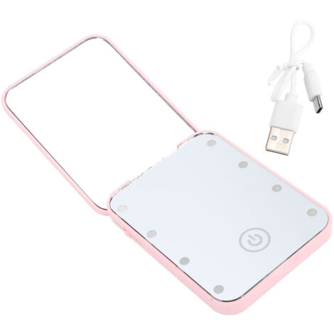 Compact LED Travel Makeup Mirror 2 Sided Magnification Rechargable Portable Handheld Small Lighted Cosmetic Mirror Pink (1/5)