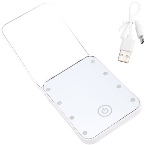 Compact LED Travel Makeup Mirror 2 Sided Magnification Rechargable Portable Handheld Small Lighted Cosmetic Mirror White (1/5)