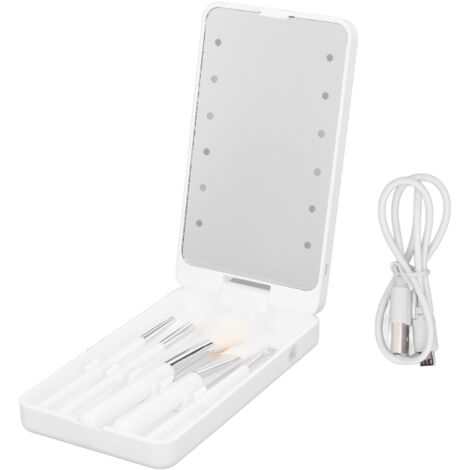 Foldable Travel Mirror Bag Portable Touch Switch LED Light Rotating Mirror Case for Makeup White (1/5)