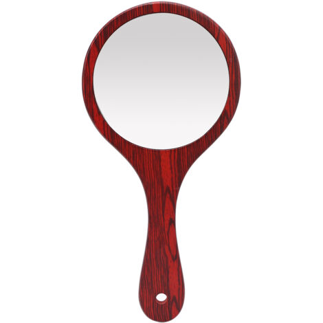 Vintage Handheld Mirror Wooden Handle Hanging Hole Makeup Hairdressing Mirror for Household Red (1/5)