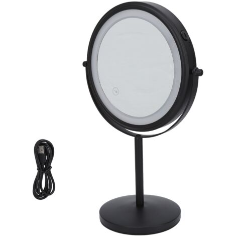 8in LED Makeup Mirror Double Sides 3X Magnifying Touching Switch 360 Degree Rotating Mirror Black (1/5)