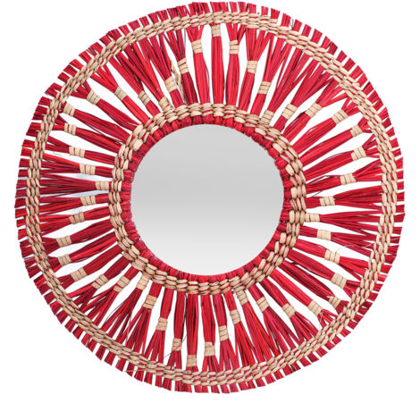 Straw Plaited Hanging Mirror Decoration Retro Nordic Style Round Hand Woven Dressing MirrorRed (1/5)