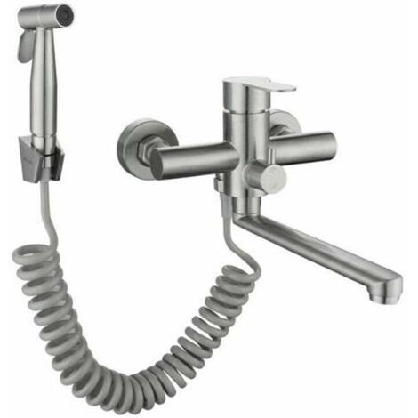 Wall-Mounted Kitchen Faucet Mixer, Sink Kitchen Faucet with Spray Gun and 2 360° Rotating Nozzles (1/4)