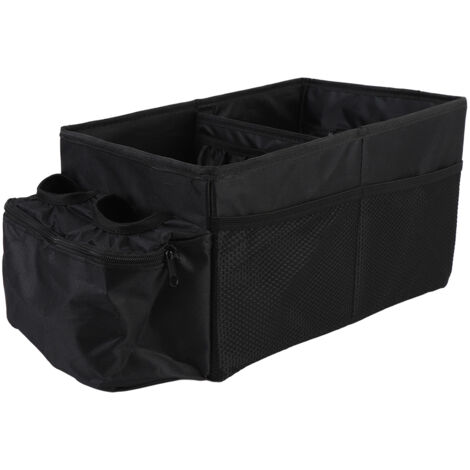 Small Trunk Organizer with Double Cup Holder Pocket Collapsible 600D Oxford Cloth 29L Waterproofing Seat Organizer for Front Rear Seat Black (1/5)