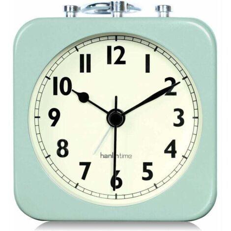 8.5cm Analog Alarm Clock Water Green Square Silent Small Metal Travel Alarm Clocks for Kids Bedroom Bedside Living Room Office
