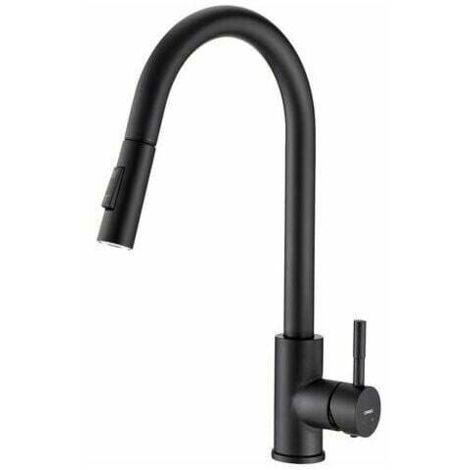Kitchen Faucet with Pull-Out Spray Matte Black 360° Rotatable 2-Function Kitchen Sink Mixer Tap in Stainless Steel (1/5)