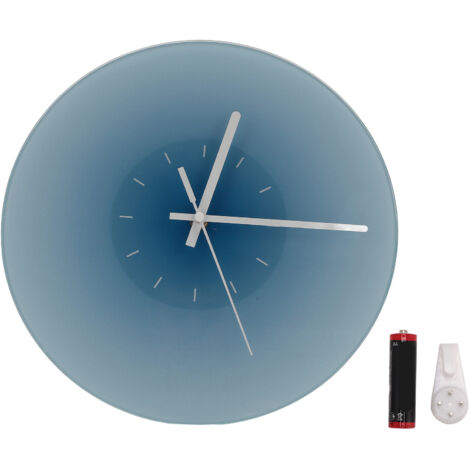 12 Inch Glass Wall Clock Silent Sweep Movement Battery Operated Round Wall Clock for Living Room Bedroom Office Blue