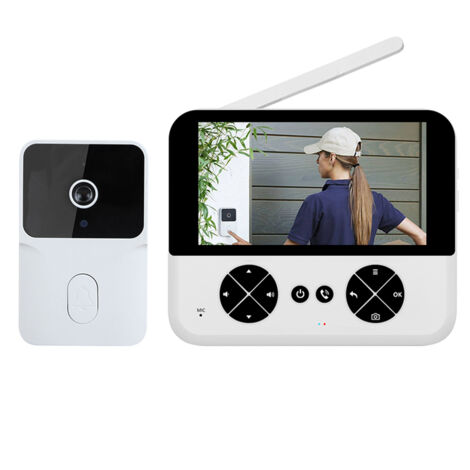Video Doorbell Camera Wireless No Subscription with 4.3 inch IPS Screen High Definition Night Vision Two Way Audio Auto Photo/Video Recording No Drill Mount Rechargeable Smart Doorbell Chime for Home