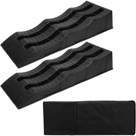 2PCS Automotive Leveling Ramp 7716LBS Capacity 3 Different Height Long Lasting Use for Travel Trailer RV Truck Black (1/5)