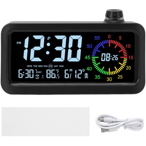 Digital Alarm Clock with Colorful Display Timer ABS Quiet Smart Electric Desk Clock for Bedroom Living Room Dorm Black (1/5)