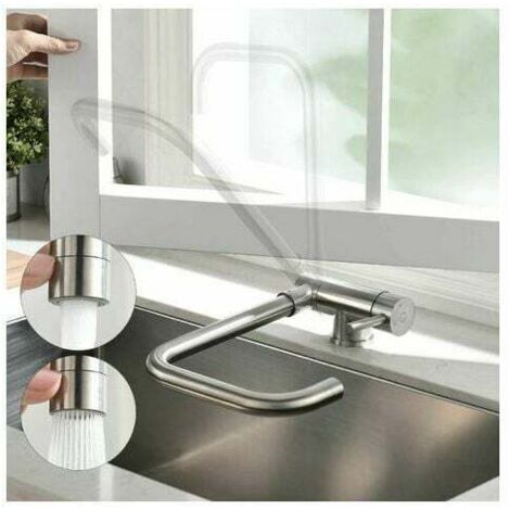 Folding Kitchen Faucet 2 Jets Choice, Stainless Steel Folding Sink Mixer in Front of Window, 360º Swivel Sink Faucet Brushed Anti-fingerprint (1/5)