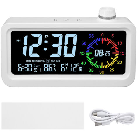 Digital Alarm Clock with Colorful Display Timer ABS Quiet Smart Electric Desk Clock for Bedroom Living Room Dorm White (1/5)