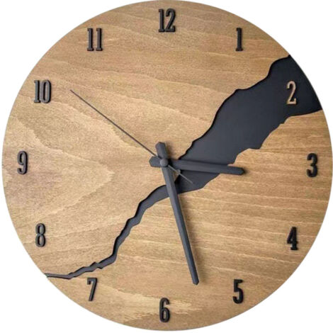 Cracked Wooden Wall Clock Round Silent Vintage Style Large Wall Clock Decor for Home Living Room Office