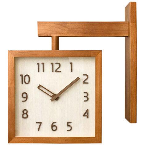 Wall Clock Simple Silent Square Double Sided Clock Wooden Decorative Corner Clock for Living Room Household Dark Wood Color